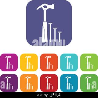 Hammer and nails icons set Stock Vector