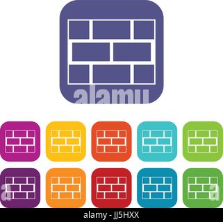 Concrete block wall icons set Stock Vector
