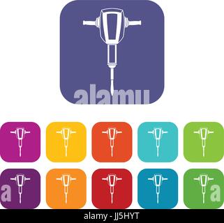 Pneumatic plugger hammer icons set Stock Vector