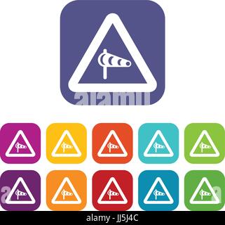 Sign warning about cross wind from the left icons Stock Vector