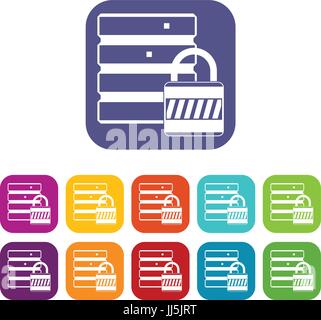 Database with padlock icons set Stock Vector