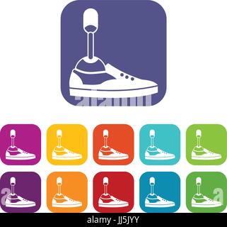 Prosthetic leg icons set vector illustration in flat style In colors red, blue, green and other Stock Vector