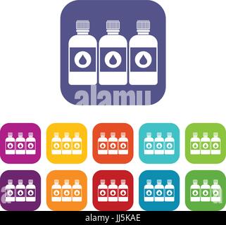 Printer ink bottles icons set Stock Vector