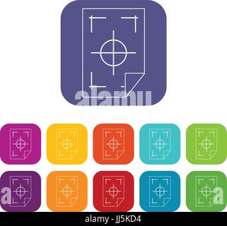 Printer marks on a paper icons set Stock Vector