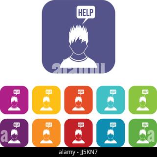 Man needs help icons set Stock Vector