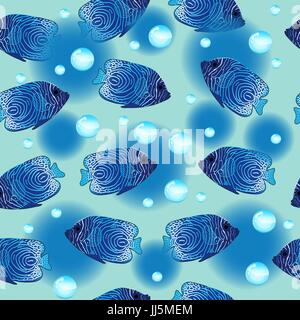 Aquarium with fish seamless pattern. Underwater infinite texture. Marine repeating background. Stock Vector
