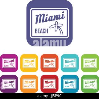 Miami beach icons set Stock Vector