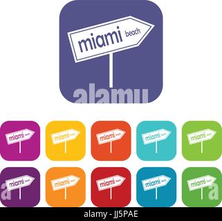 Miami arrow post sign icons set Stock Vector