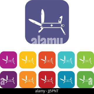 Swiss multipurpose knife icons set Stock Vector