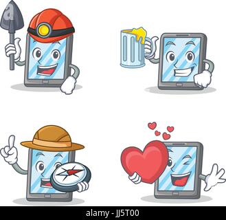 Set of tablet character with miner juice explorer heart Stock Vector