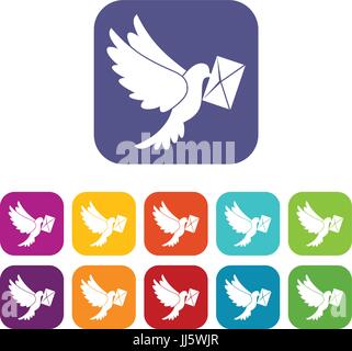 Dove carrying envelope icons set Stock Vector