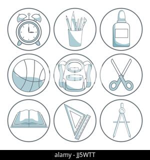 white background with color silhouette shading of circular frame icons school academic elements Stock Vector