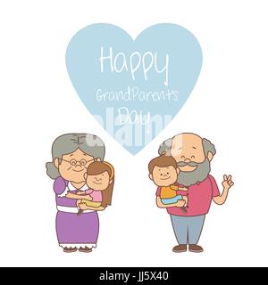 white background with elderly couple with kids happy grandparents day Stock Vector