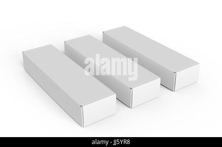 Blank paper box mock up, packaging elements for design uses in 3d rendering, three boxes in a roll Stock Photo