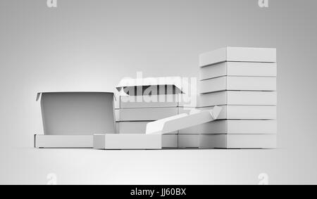 Blank tuck top box template, bulk boxes mockup isolated on light gray background, side view Stock Photo