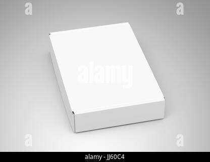 Blank tuck top box template, closed paper box mockup isolated on light gray background, elevated view Stock Photo