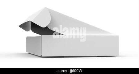 Blank tuck top box template, slightly open paper box mockup isolated on white background, side view Stock Photo