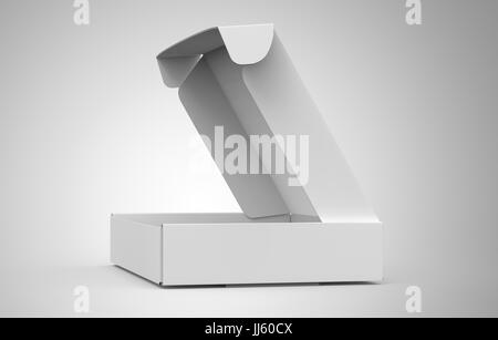 Blank tuck top box template, open paper box mockup isolated on light gray background, side view Stock Photo