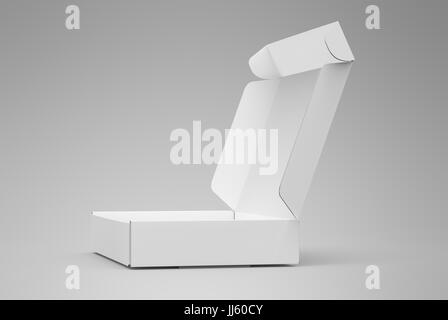 Blank tuck top box template, open paper box mockup isolated on light gray background, side view Stock Photo