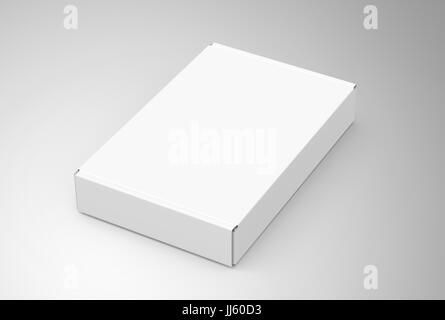 Blank tuck top box template, closed paper box mockup isolated on light gray background, elevated view Stock Photo