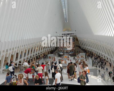 The Oculus, a train station in the form of a dove spreading its wings, is the latest addition to the World Trade Center 9/11 memorial. Stock Photo