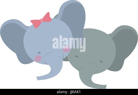 colorful caricature faces of elephant couple animal happiness expression Stock Vector