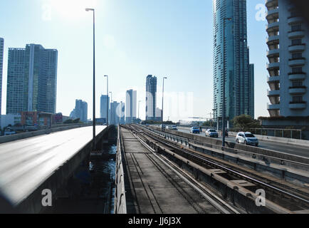 Train railway leading to the city center Stock Photo
