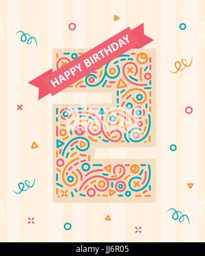 Happy birthday number 2 Greeting card for two year Stock Vector