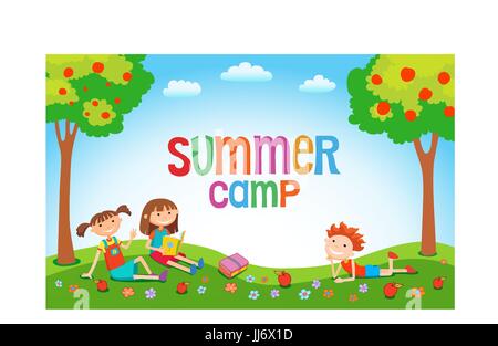 Children playing on the grass in the park before school Stock Vector