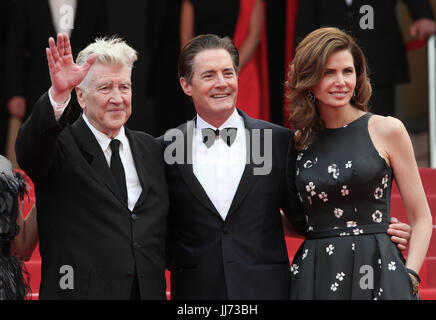 David Lynch, Kyle MacLachlan and Desiree Gruber attend the Twin Peaks' premiere during the 70th annual Cannes Film Festival at Palais des Festivals on May 25, 2017 in Cannes, France. Stock Photo