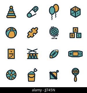 Vector flat toys icons set on white background Stock Vector