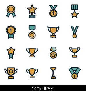 Vector flat trophy and awards icons set on white background Stock Vector