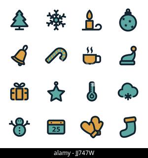 Vector flat winter icons set on white background Stock Vector