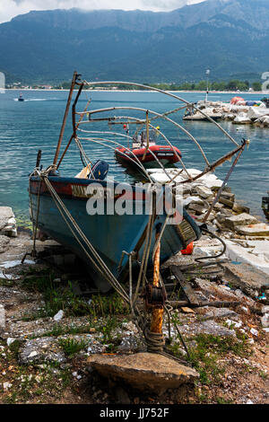 Fishing Boat at Skala Panagia, Thassos. Stock Photo