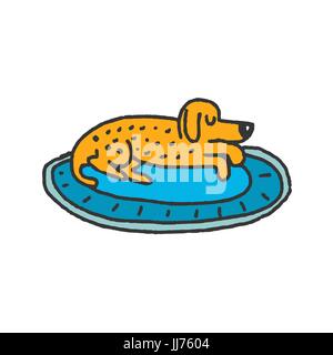 dog on rug sleeps isolated. Home pet dream Stock Vector