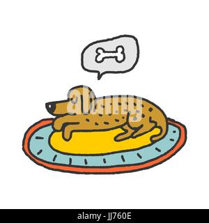 dog on rug sleeps isolated. Home pet dream Stock Vector