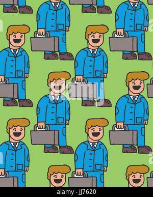 Manager seamless pattern. Guy in suit goes to work ornament Stock Vector