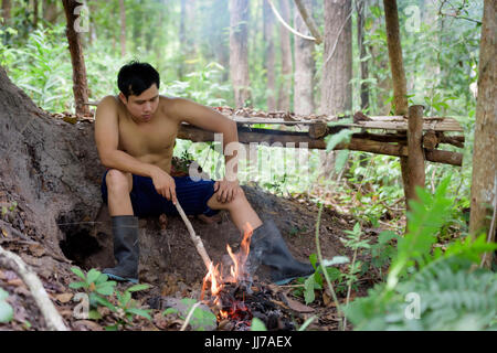 The peasants are burning fire. Stock Photo