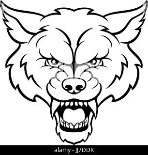 Wolf Sports Mascot Angry Face Stock Vector