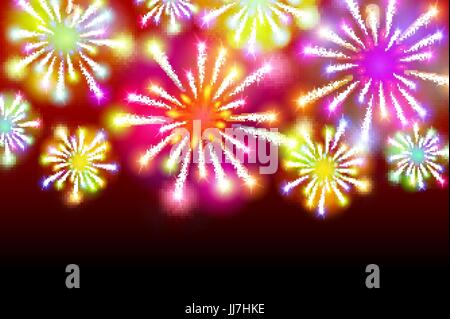 Brightly Colorful Fireworks on twilight background vector art Stock Vector