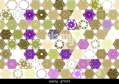 Vector seamless patchwork background from brown pink and white ornaments, geometric patterns, srt Stock Vector