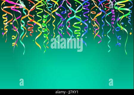 Colorful confetti on blue background. Celebration template ribbons. Vector illustration art Stock Vector