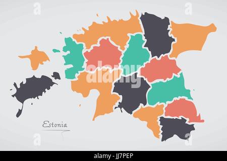 Estonia Map with states and modern round shapes Stock Vector