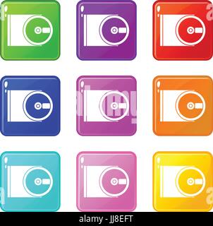 DVD drive open icons 9 set Stock Vector