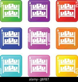 Storage of goods in warehouse icons 9 set Stock Vector