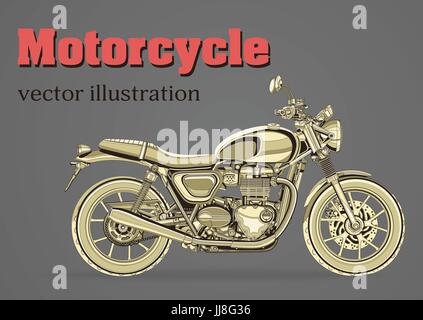 Motorcycle vector, vintage banner, poster, flyer, card, cover. Yellow motorbike half-face with many details on a gray background Stock Vector