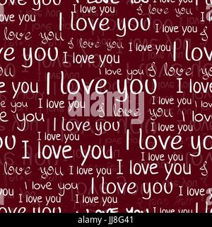 I love you, font seamless pattern. Valentine's Day background. White letters and phrases on a burgundy . For wallpaper design, declarations of ,  holiday package. Vector illustration Stock Vector
