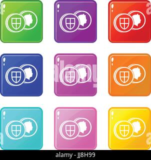 Coins of UK icons 9 set Stock Vector