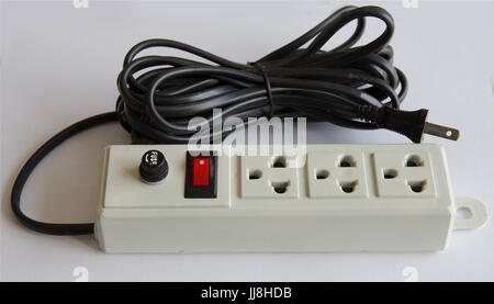 Electric plug with multiple socket on white background Stock Photo