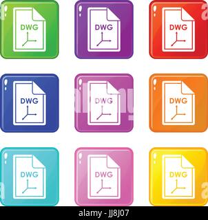 File DWG icons 9 set Stock Vector